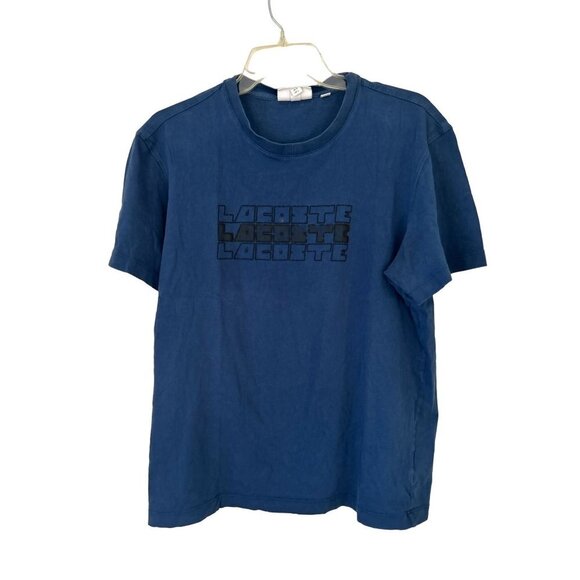 Men's Large Lacoste Blue Tee T-Shirt Cotton Short Sleeve Embroidered Logo - Picture 1 of 8